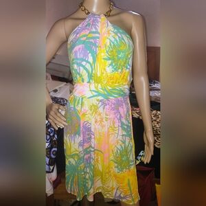 Milly Multicolor Halter Beachy vacation Summer Dress Size 8 Lilly Pullitzer Look